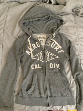 Aeropostale Grey Hoodie with White Aero Surf Graphic
